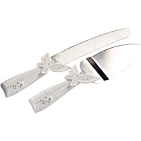 Mopec Cuchillo y Pala para Tarta con Detalle de Mariposas- Pack de 1 Juego- Resina- Blanco- 3.00x13.50x35.00 cm